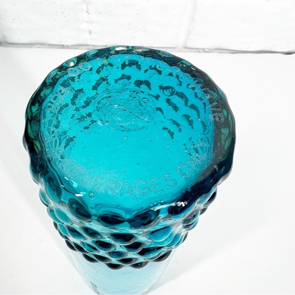 STARBUCKS Rare Limited Edition Blue Handblown Glass 7" Tall Hobnail Tumbler - Picture 3 of 4